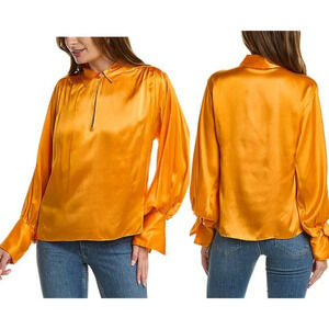 New! Frame Denim Satin Keyhole Silk Popover Top NWT - 27394